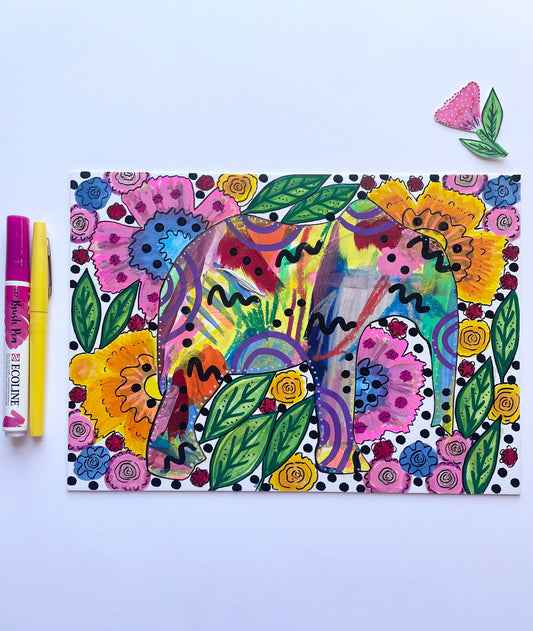 Floral Elephant Painting