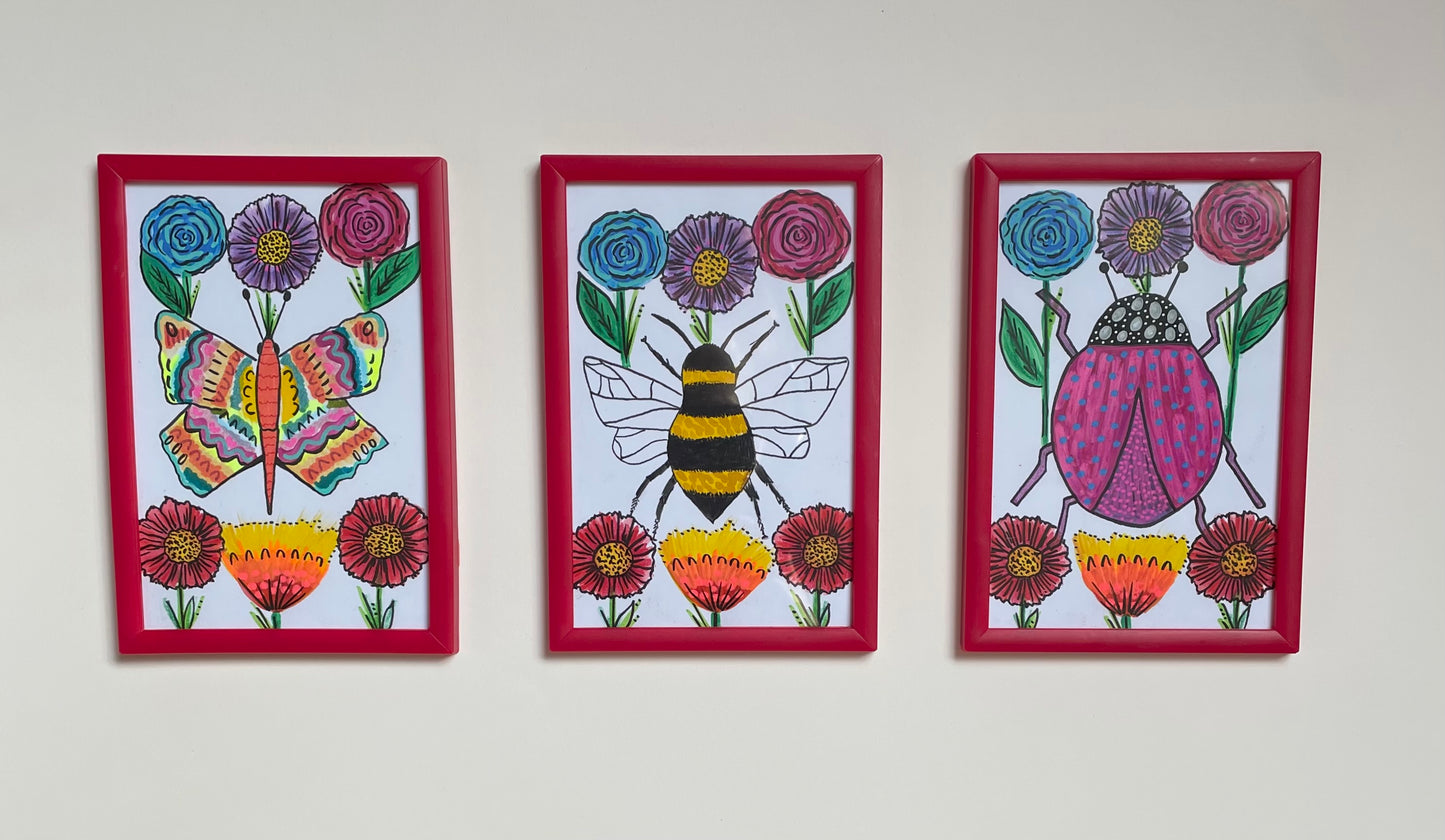 Butterfly Bee Bug Triptych